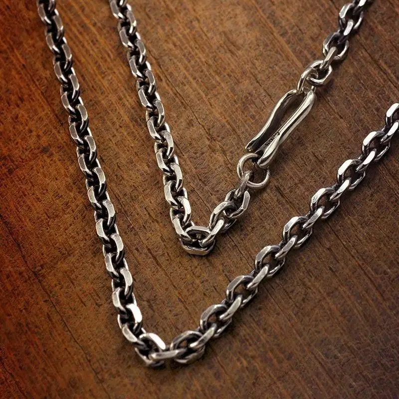  Hallmarked S925 فضة التايلاندية نمط القرن قلادة خمر الشارع الشهير قابل للتعديل المختنق للجنسين طبقات المجوهرات العتيقة #3