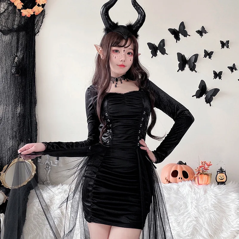 Długa gotycka szata kostium na Halloween czarownica mag sceniczny występ odgrywanie ról cosplay odzież damska etniczny strój sceniczny