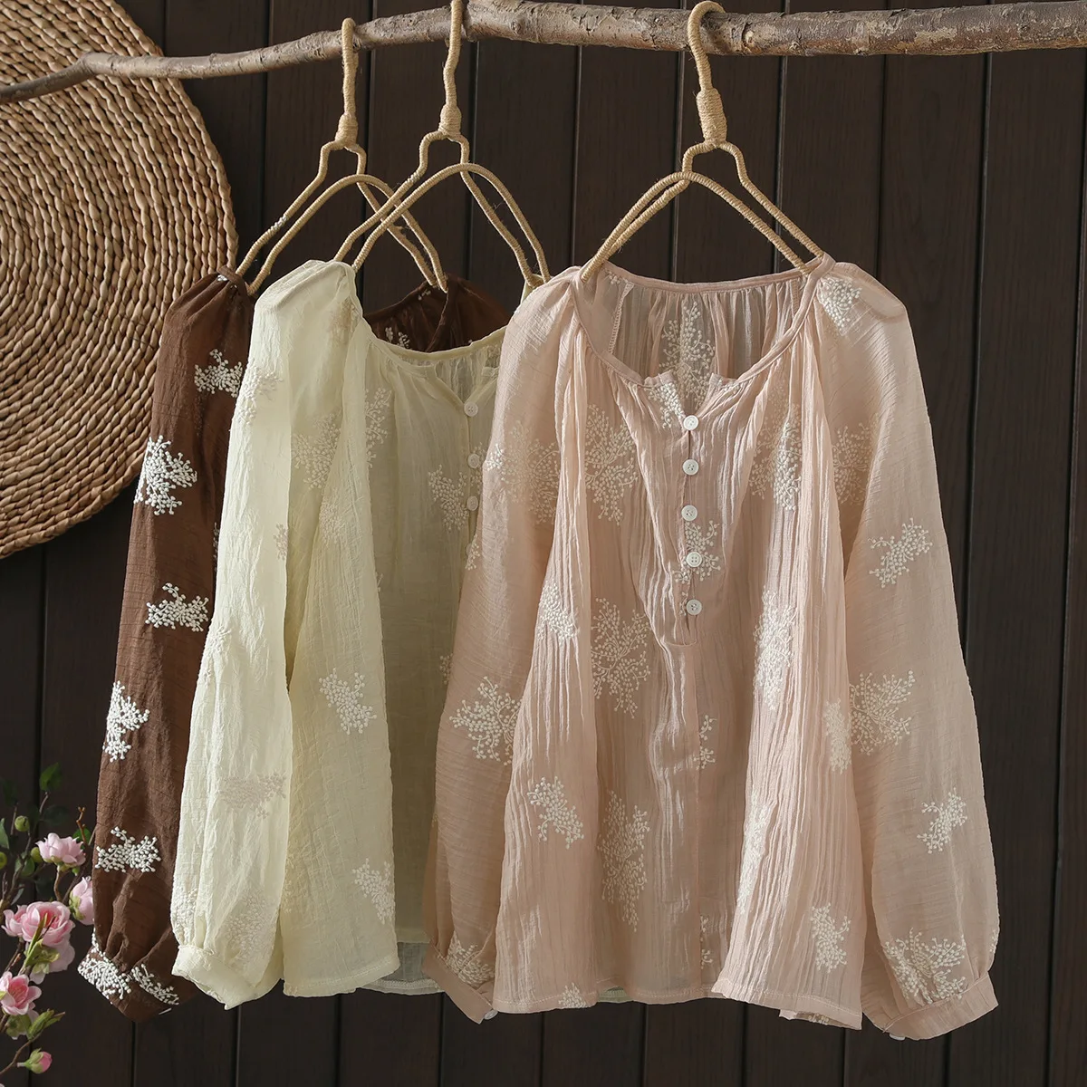 

2025 Bohemian embroidery shirts and blouses for women autumn cotton boho long sleeve blouses Korean style women's clothing