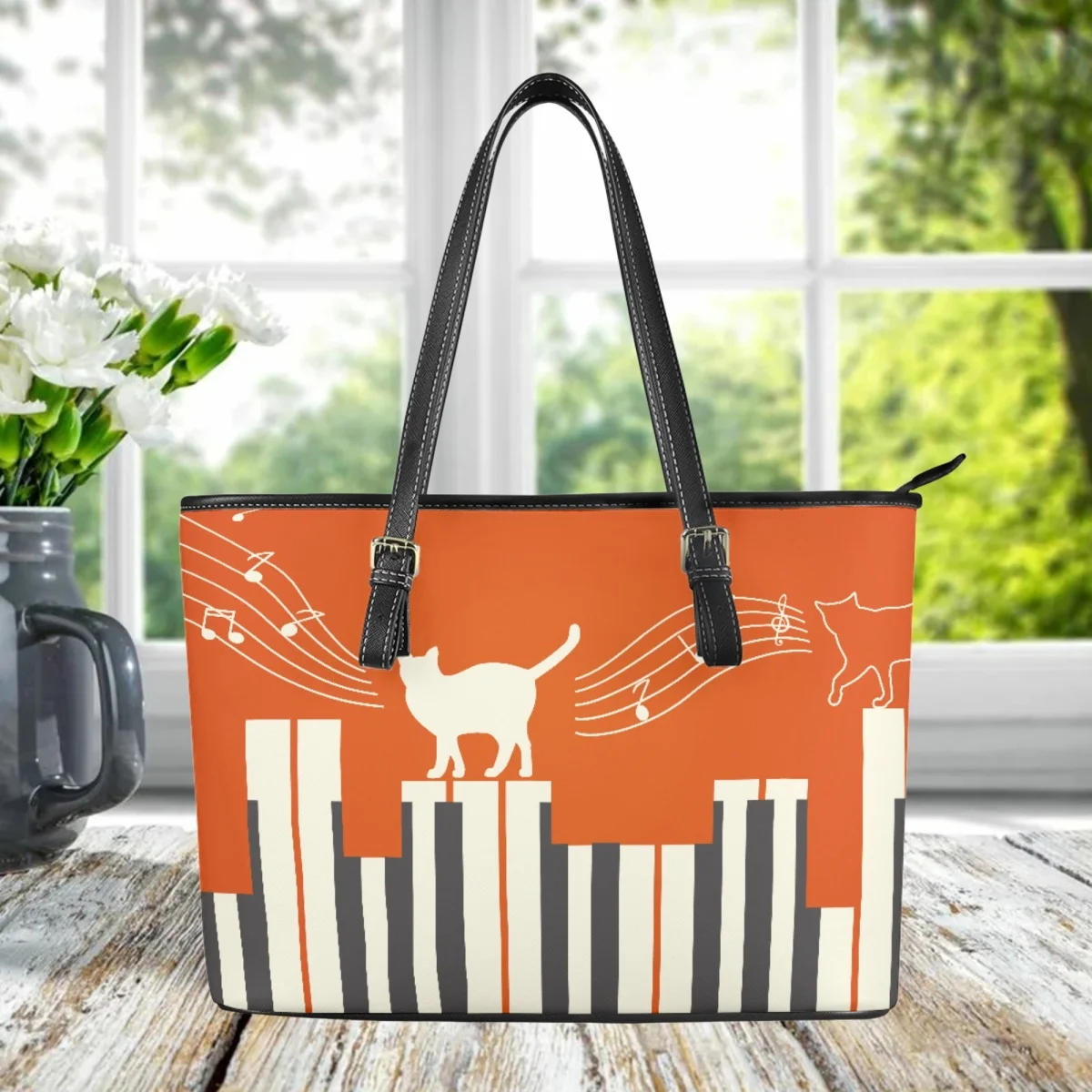 

Piano Kitten Syllable Large-capacity Clutch Trend Music Print Travel Party Handbag Gift New Daily Elegant Shoulder Bag Female