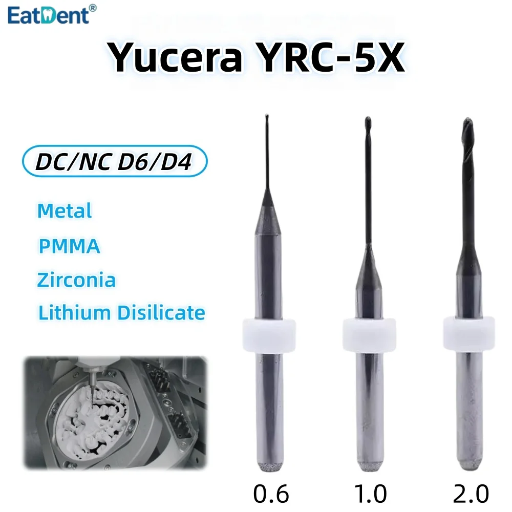 Yucera YRC-5X Dental Milling Burs for Zirconia Lithium Disilicate/Emax Metal PMMA DC Coating D6/D4 CAD CAM Grinding Drills