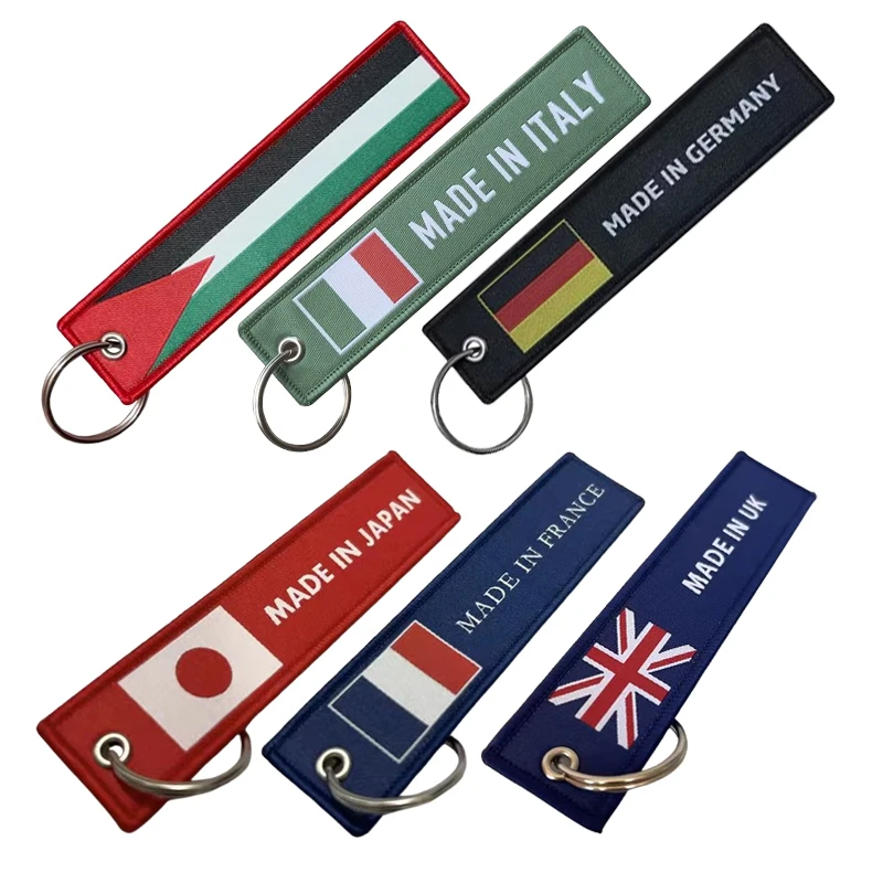 1Pc Sale Double Sided Embroidery Palestinian Germany France Japan Flag Luggage Bag Tag KeyChain Motorcycle Key accessory
