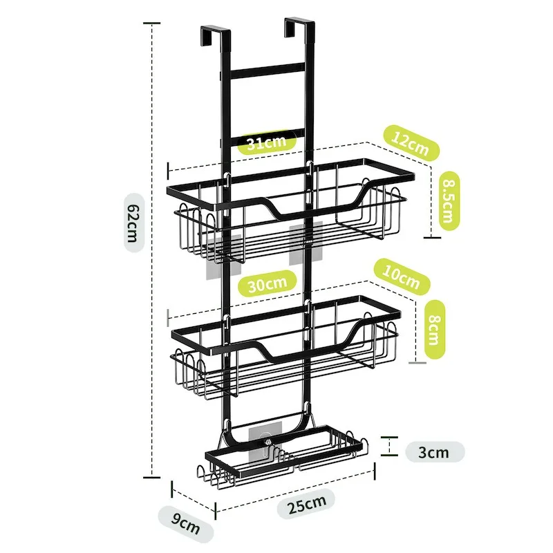 Bathroom and Kitchen Spice Organizer Triple Metal Hook Door Storage Rack