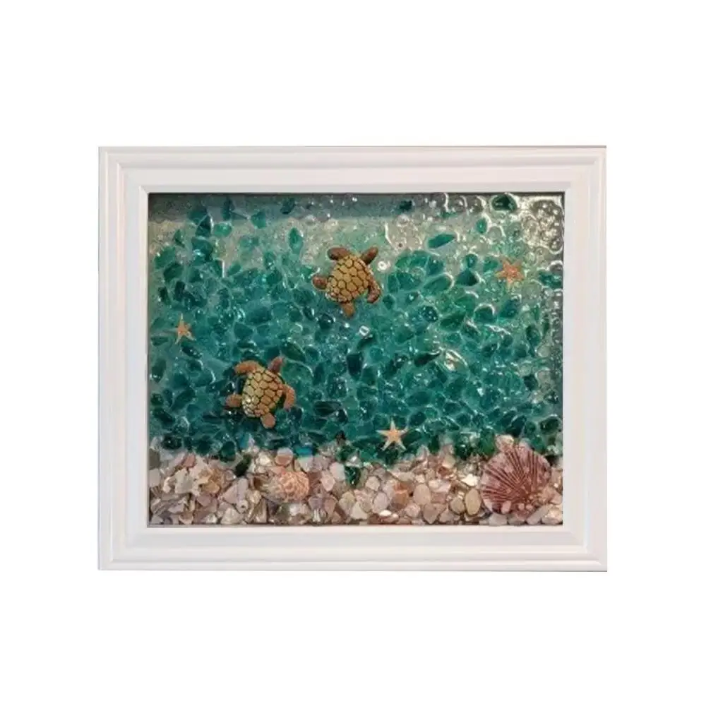 Sea Glass Art Kit Handmade Wall Art Making Kit DIY White Art Frame Sea Glass Artwork For Birthday Desktop Decoration