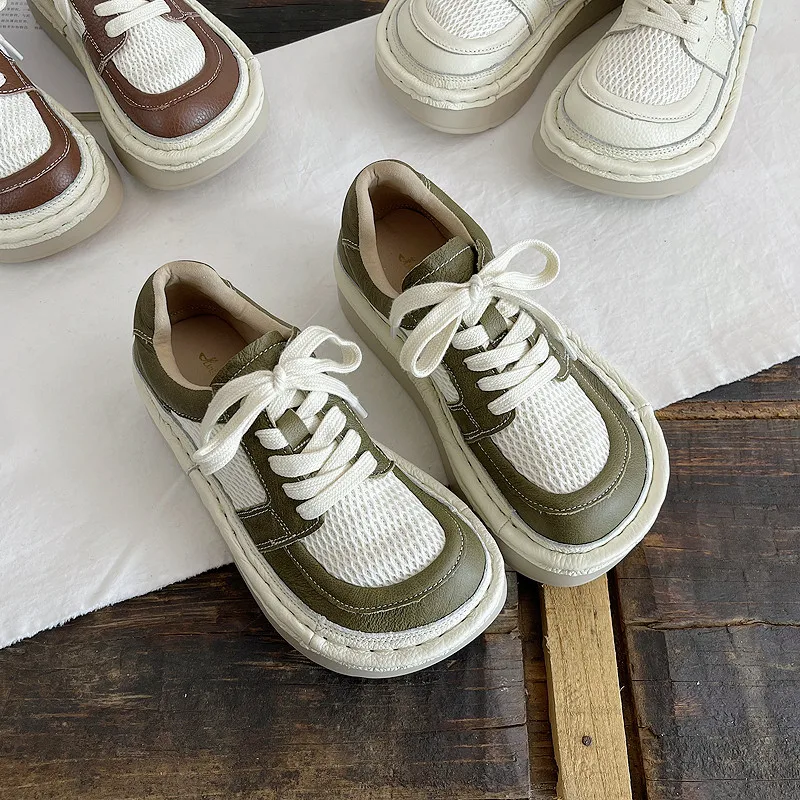 Careaymade-scarpe fatte a mano in vera pelle, scarpe da muffin in pelle traspirante in rete, scarpe singole brutte e carine, scarpe da tennis da