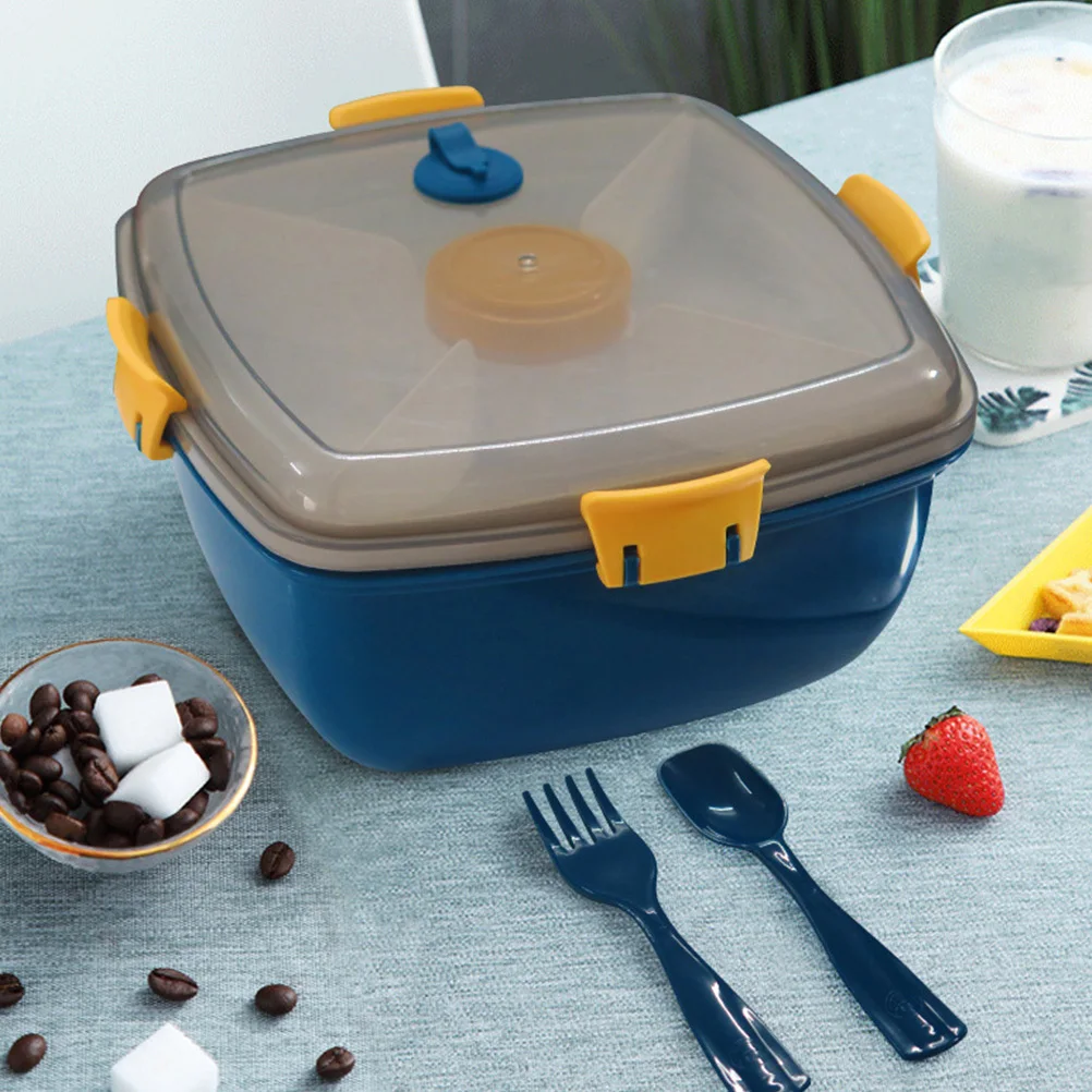 

1Set Portable Salad Box with Sauce Compartment Double Layer Food Container Microwave Oven Safe Bento Box for Lunch Salad Carry