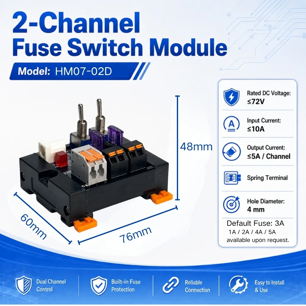 2/4/6/8/12/16-Kanal DC-Kippschalter-Stromverteilermodul mit Federanschluss, Sicherung und LED-Anzeige pro Kanal