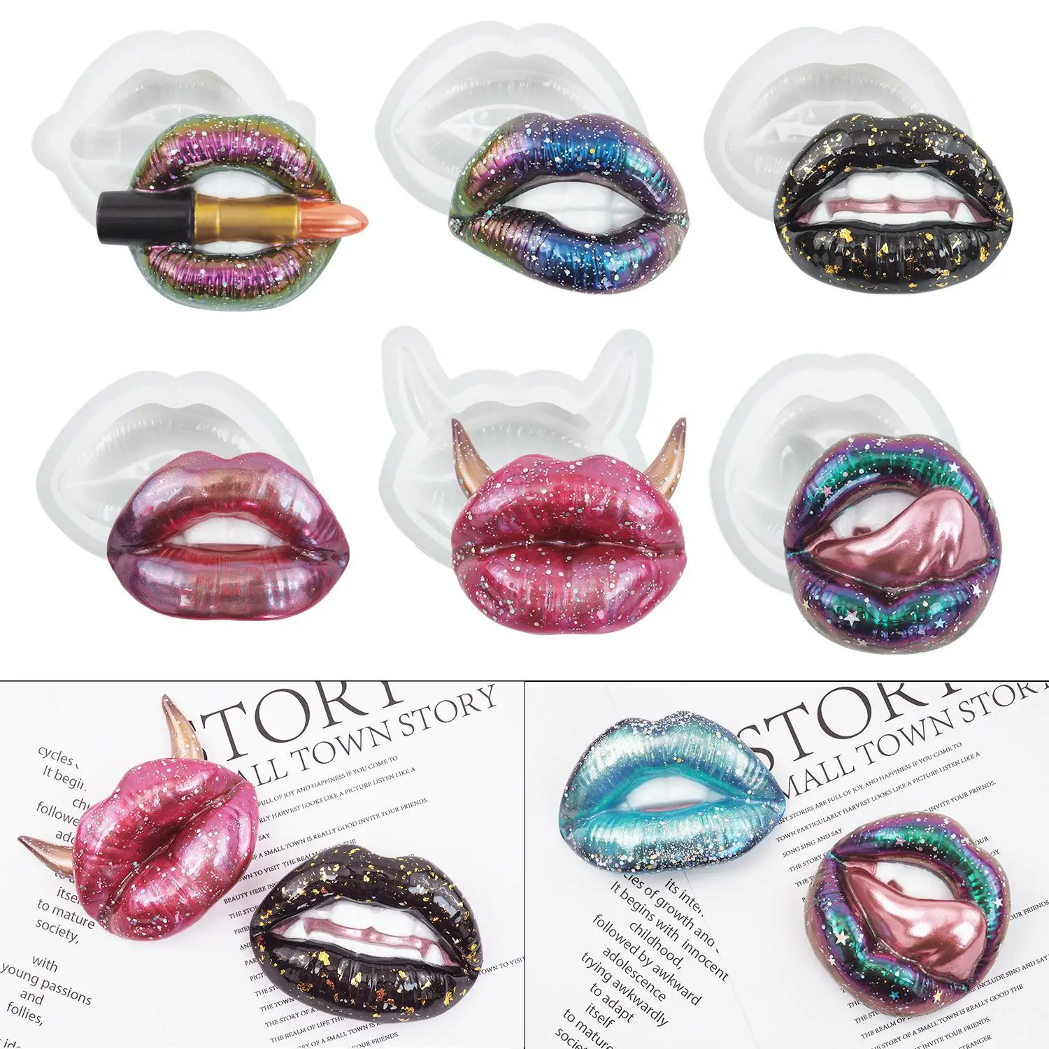 3D Semisolid Sexy Lip Mirror Crystal Epoxy Silicone Mold Multiple Stereoscopic Lip Mould For DIY Keychain Jewelry Pendant Making