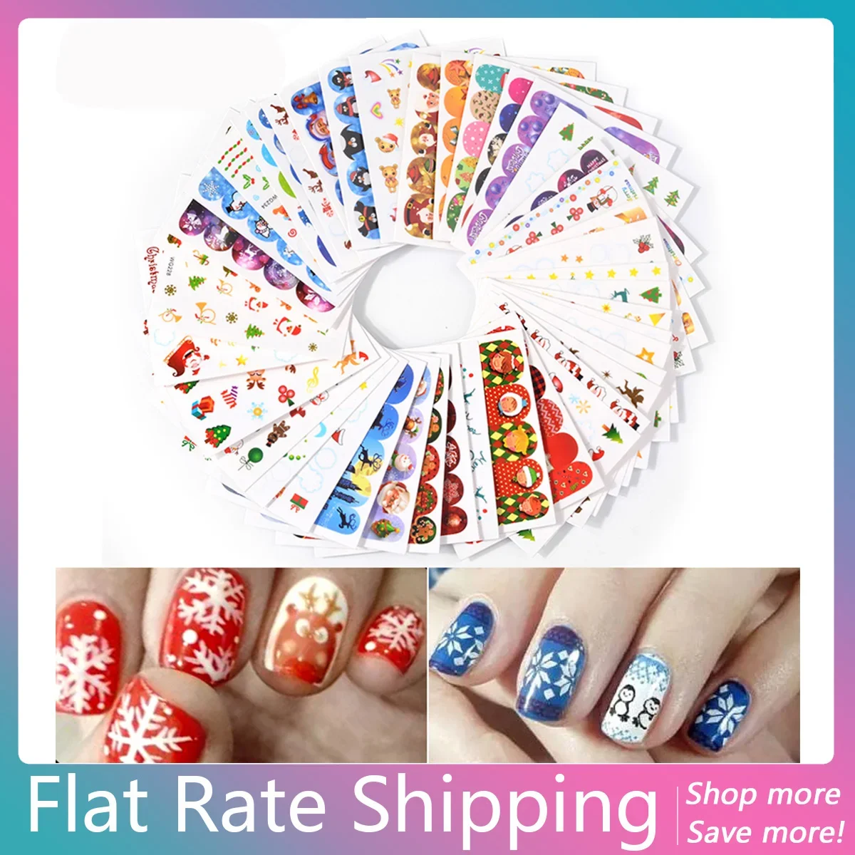 

45PCS Christmas Nail Sticker Water Transfer Foil Nail Art Stickers Decals Mixed Designs Nail Art Decorations