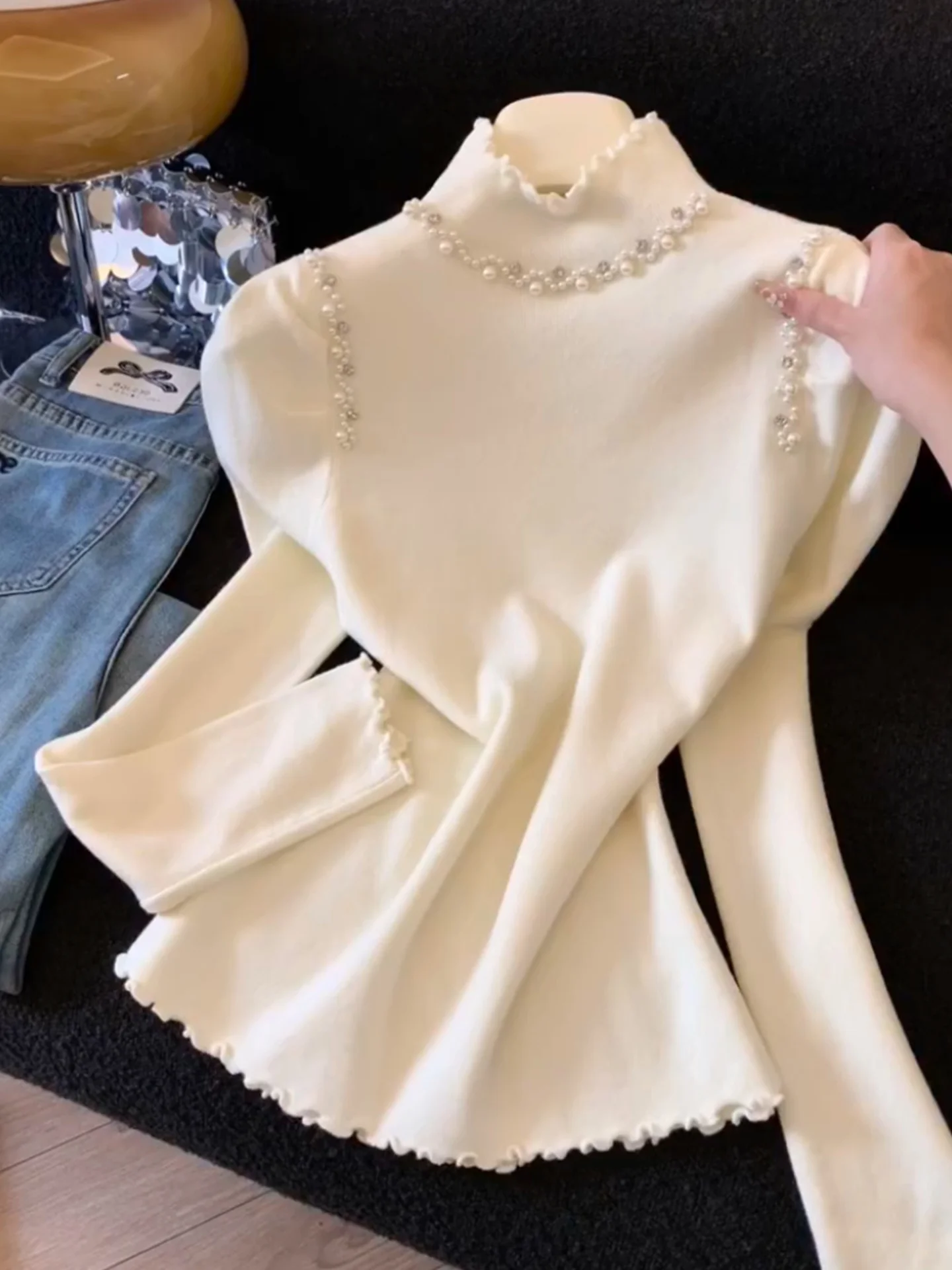 

Ele Knitted Long Sve Base irt Anti-Aging Trendy Women's Winter Inner Wear Comfortable Lazy Sle Camere Top