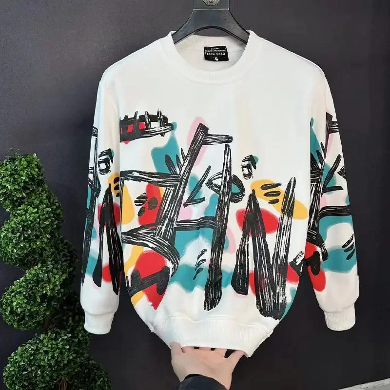 Men's T-shirts Printed Male Pullover High Quality 100℅ Cotton Sweatshirt Xl Long Sleeve Elasticity Brand Luxury Funny Designer