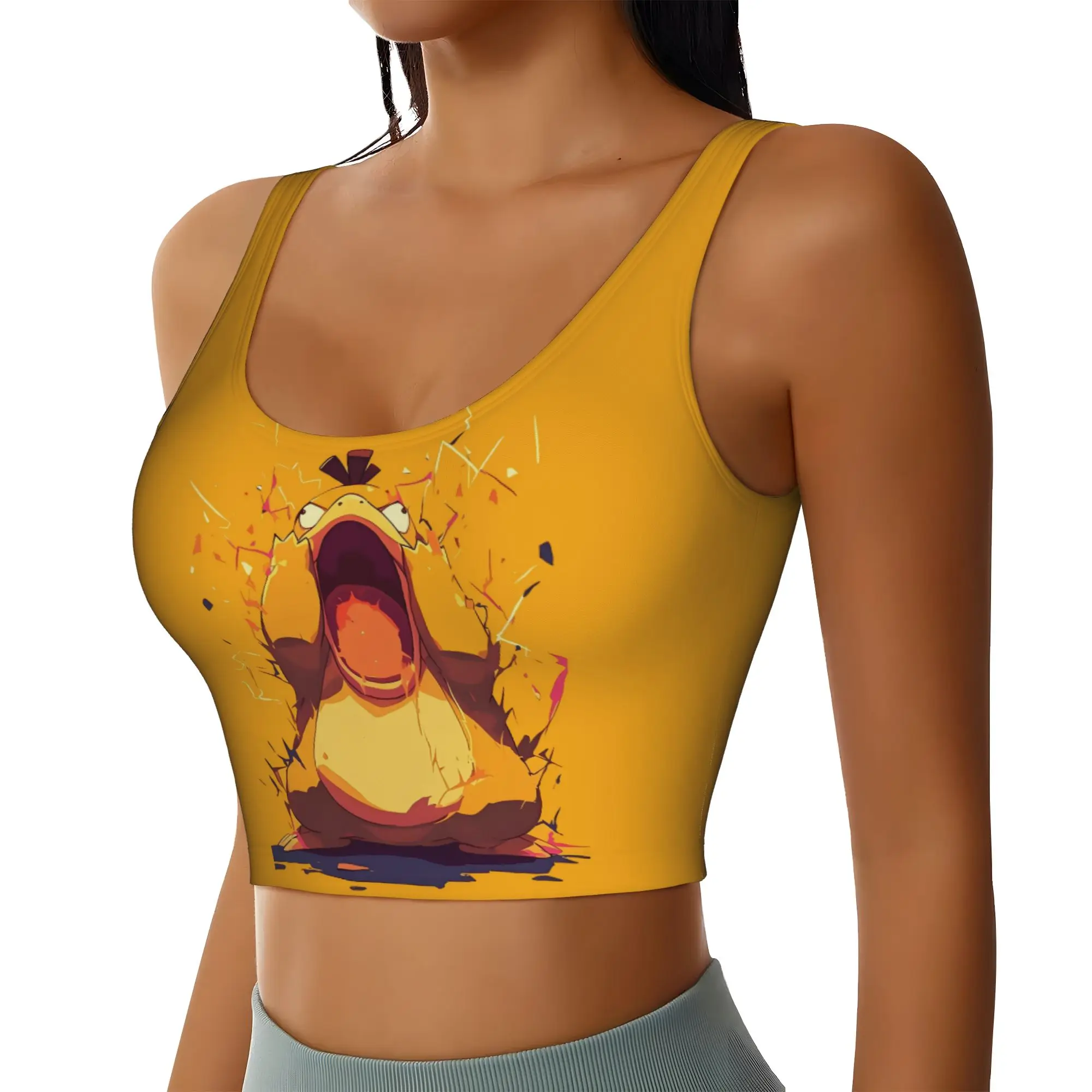 Custom Women P-Psyducks Sports Bras Duck Anime High Impact Gym Workout Running Crop Tank Tops