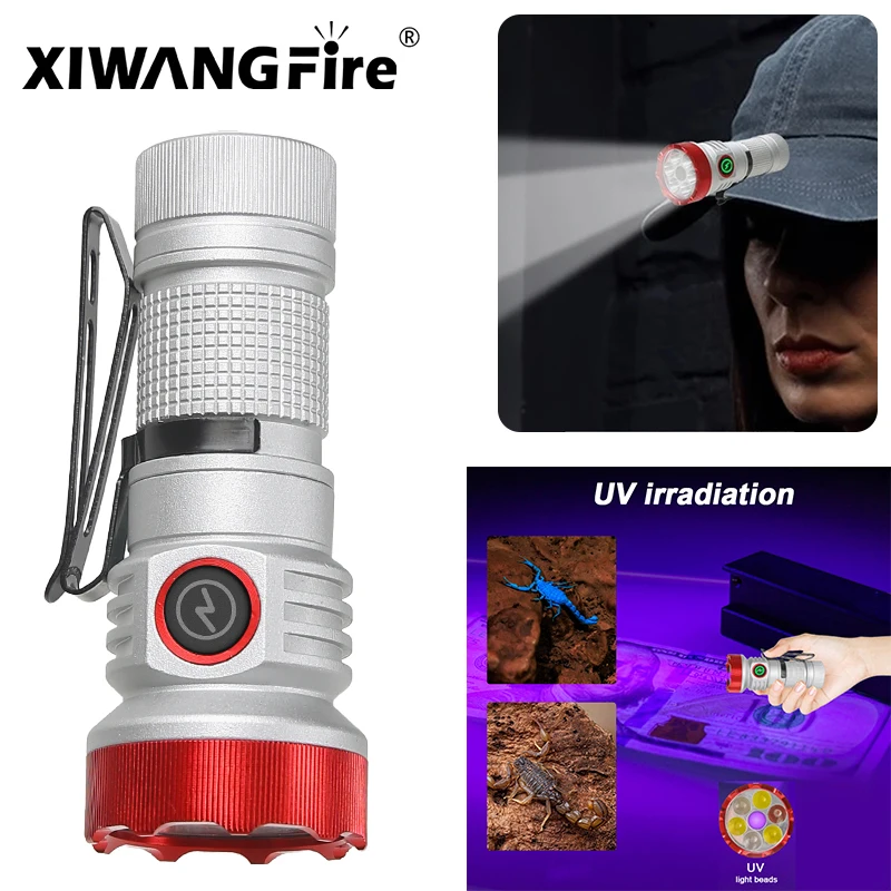 

XIWANGFIRE F473X EDC фонарик мини-головной убор зажим светодиодный 7 светильник источник белого/Красного/зеленого/синего/ультрафиолетового света Перезаряжаемый магнит