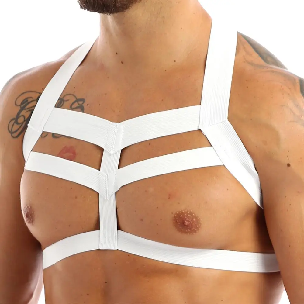 Men Sexy Elastic Band Harness Gay Erotic Tank Hollow Chest Bandage Gothic Exotic Muscle Harness Punk Night Club Party Costume