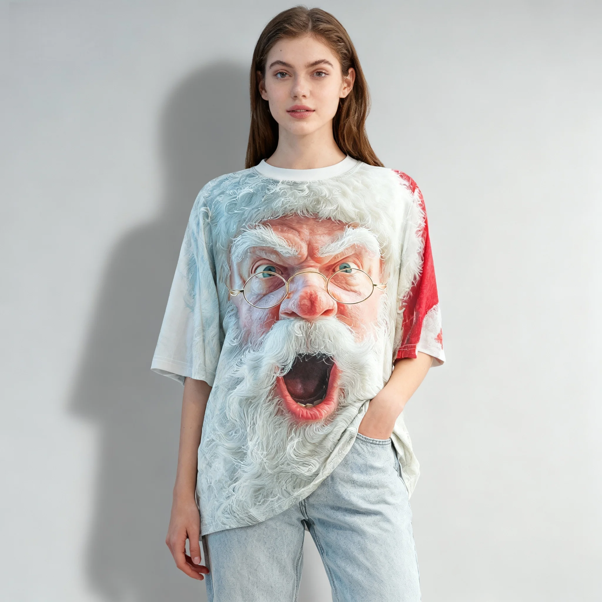 New Christmas 3D Parody Santa Claus T-shirt 3D Printed Round Neck Women's Adult Oversized Street Casual Daily Clothing