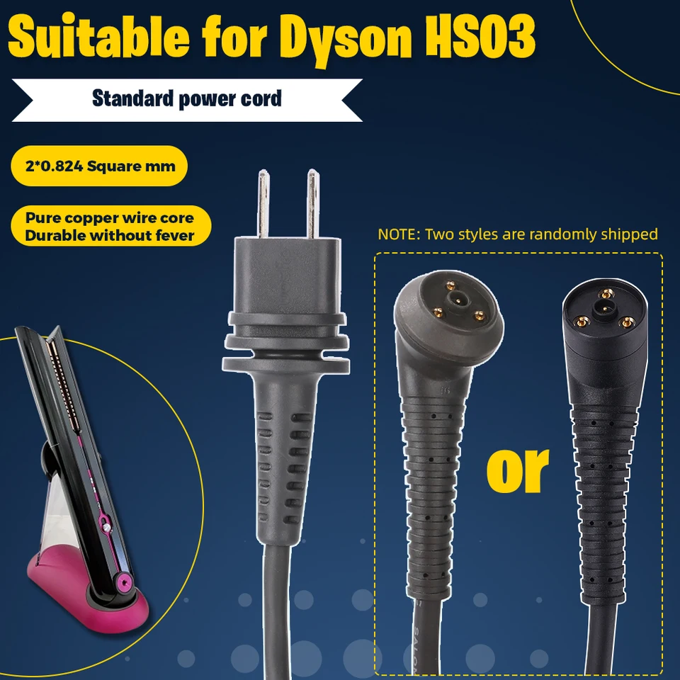 Power Cord for Dyson HS03 Hair Straightener 100-240V Power Supply