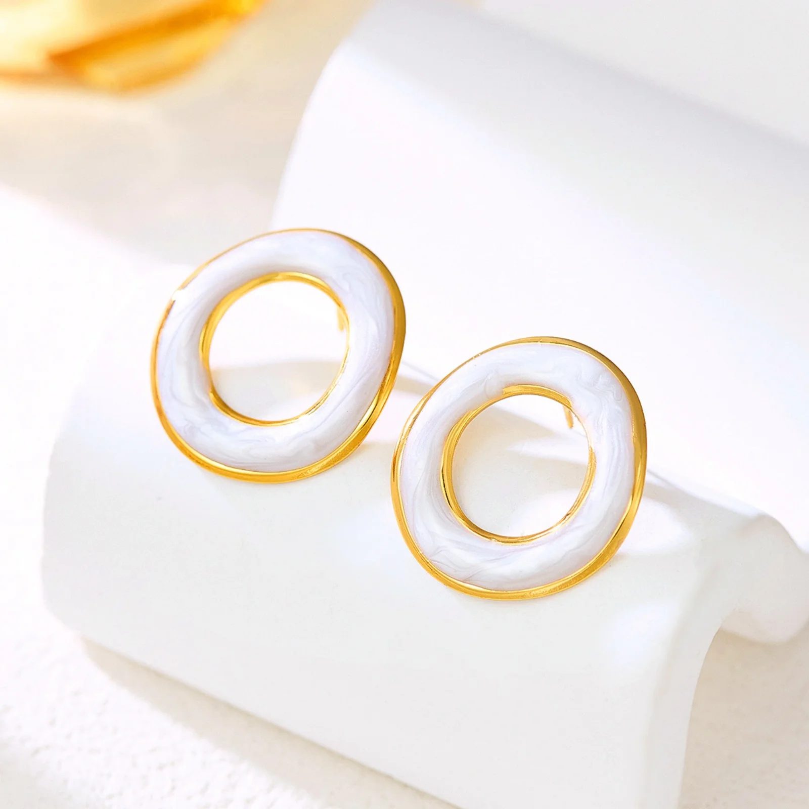 1Pair Casual Stainless Steel Ear Post Stud Earrings 18K Gold Plated Irregular Round Multicolor Enamel Earrings For Women Jewelry