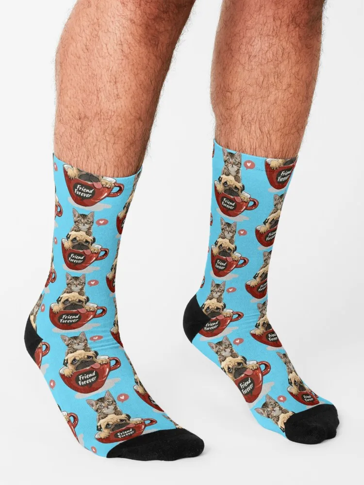 FUNNY PUG AND CAT FRIEND FOREVER Socks tennis ankle Socks Female Men's