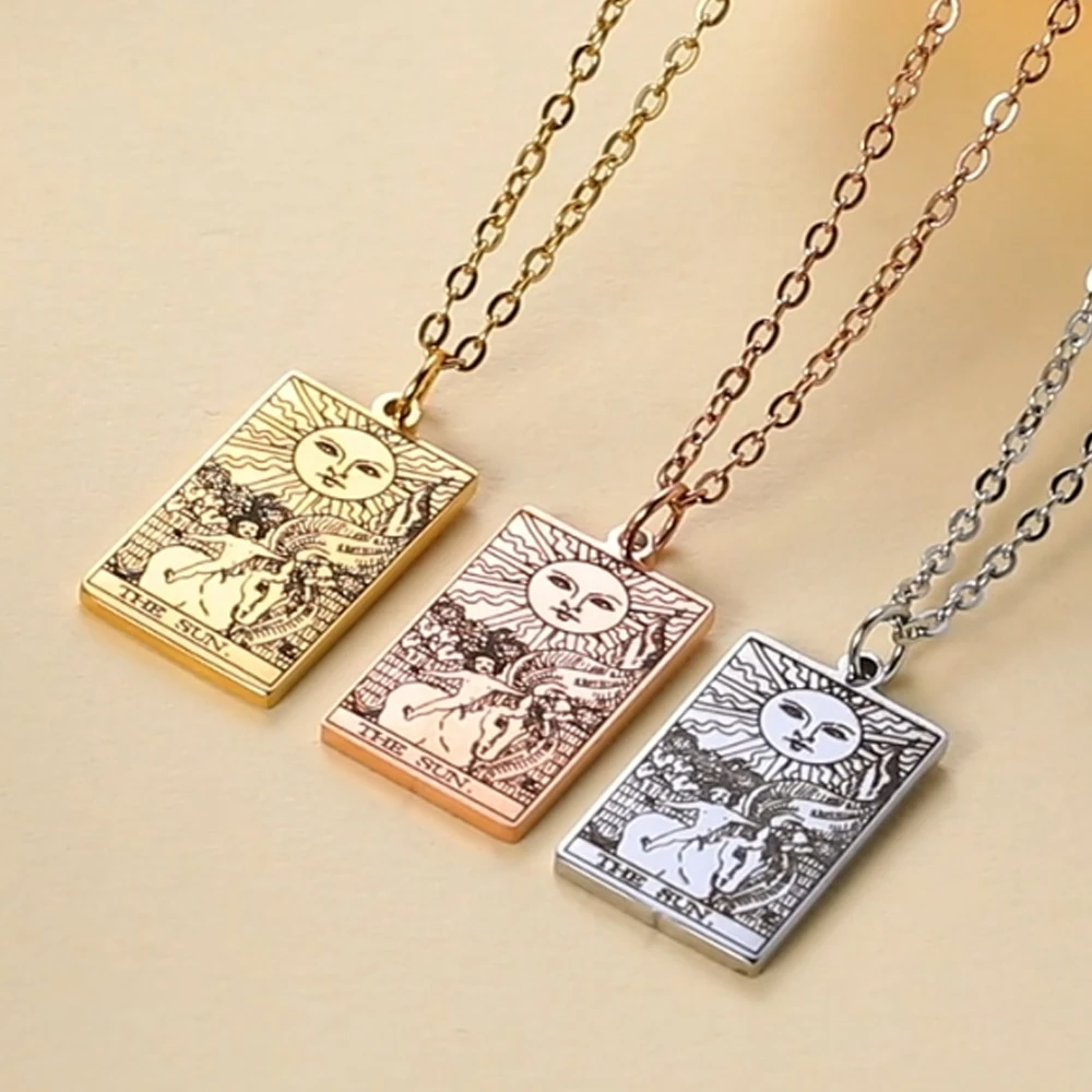 Dawapara Tarot Cards Necklace Women Stainless Steel Necklace Wealth Amulet Classic Tarot Major Arcana Divination Charm Jewelry