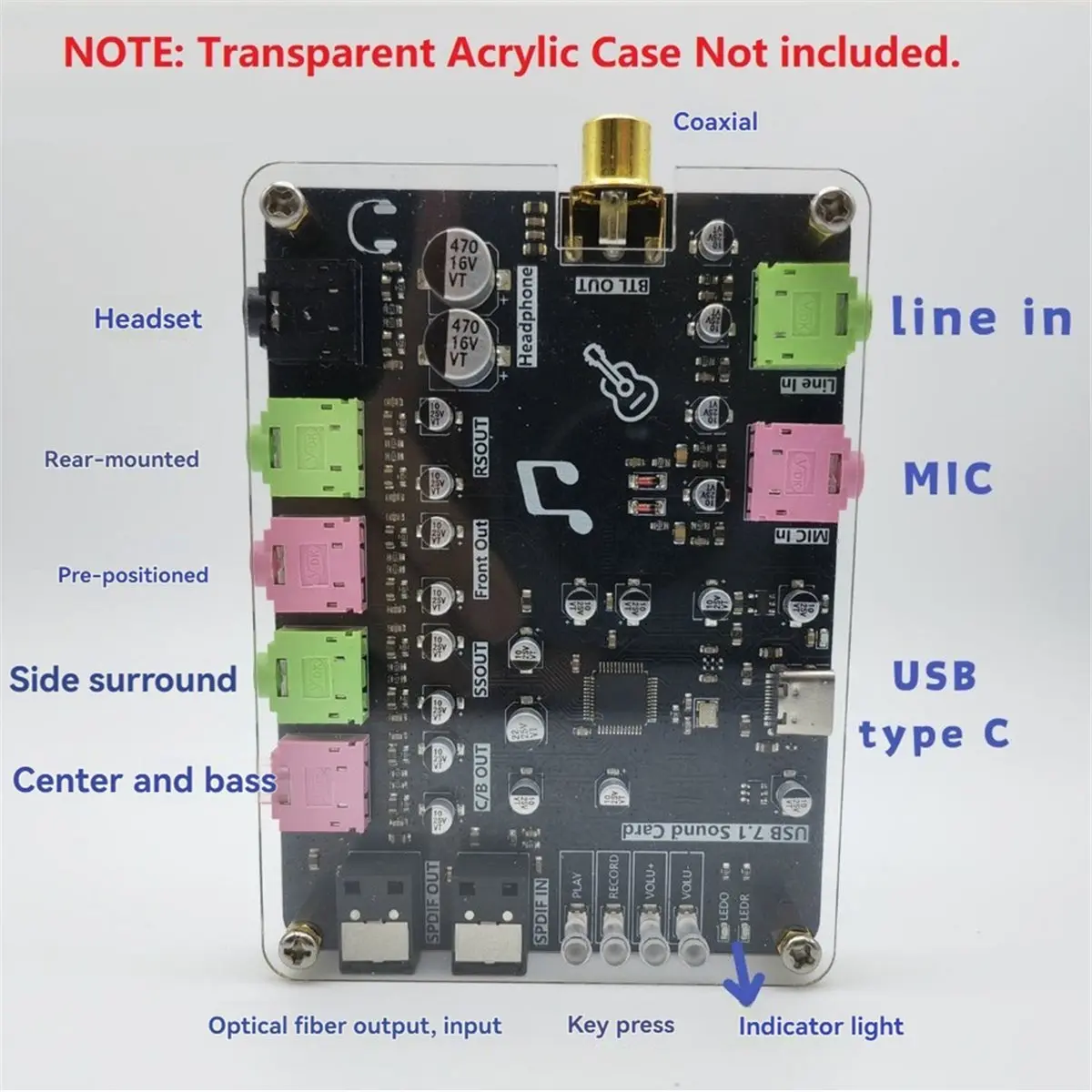 USB Type-C 7.1 Channel Sound Card Surround Sound SPDIF OUT SPDIF in Line in MIC Port for Gaming and Movie Watching