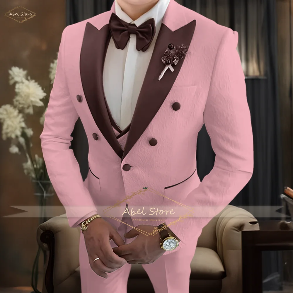 Elegant Jacquard Design Suit 3PC Set Groom Special Occasion Wear Intricate Pattern Tailored Fit Custom Sizing
