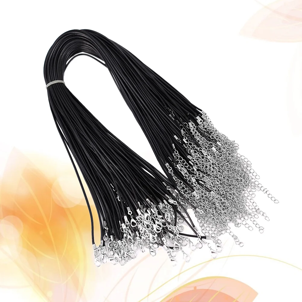 

100pcs 15mm Wax String Necklace Strap DIY Hanging Rope Jewelry Accessories Sling DIY Pendants (Black)