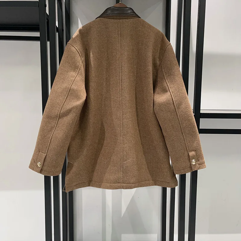هدية مجانية】 معطف صوف سميك بنمط المال القديم لخريف وشتاء 2025، سترة مبطنة متوسطة الطول مع أزرار ذهبية #4