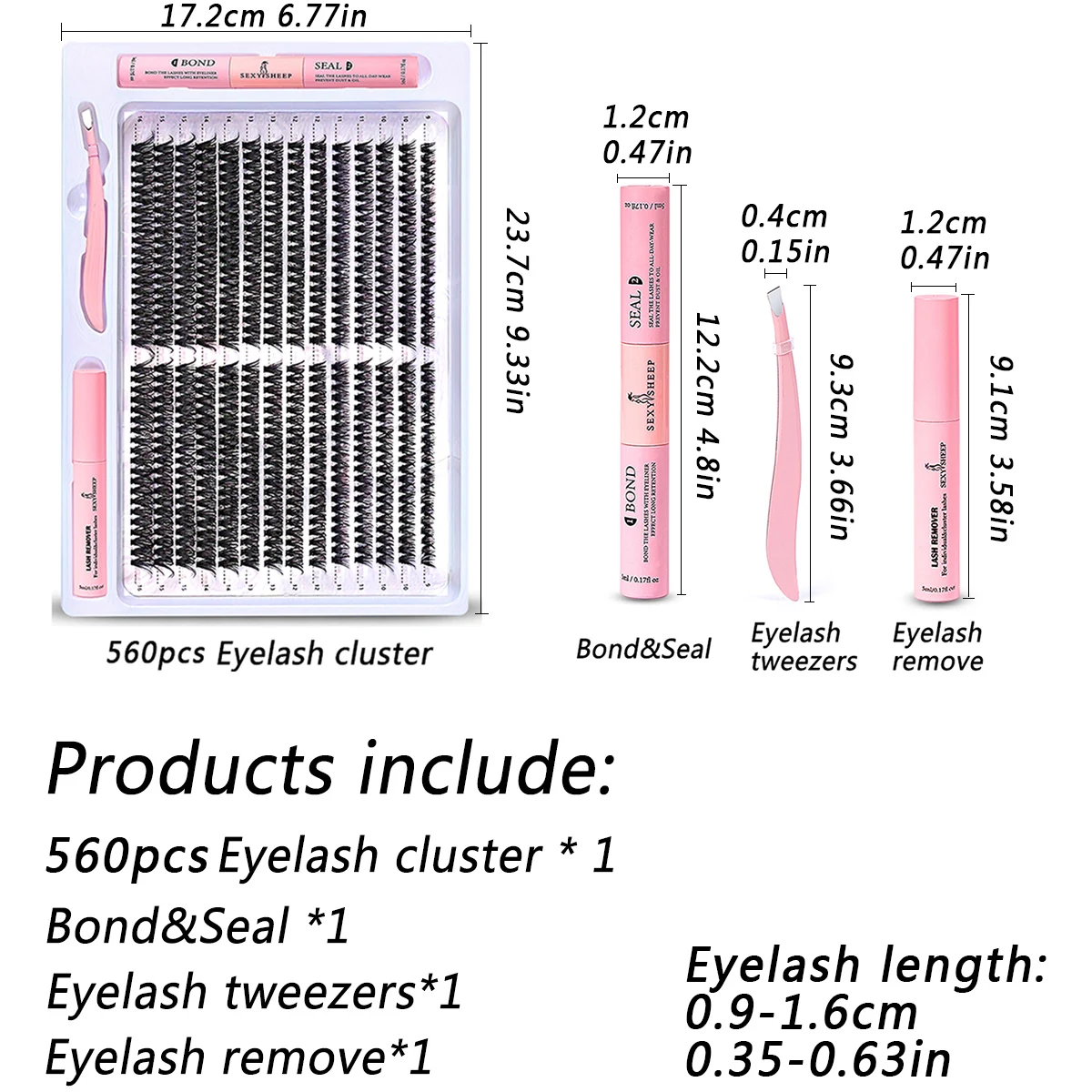 Individual Lashes Cluster Kit com Bond e Seal, removedor de cola, DIY Lash Extension Kit, 560pcs