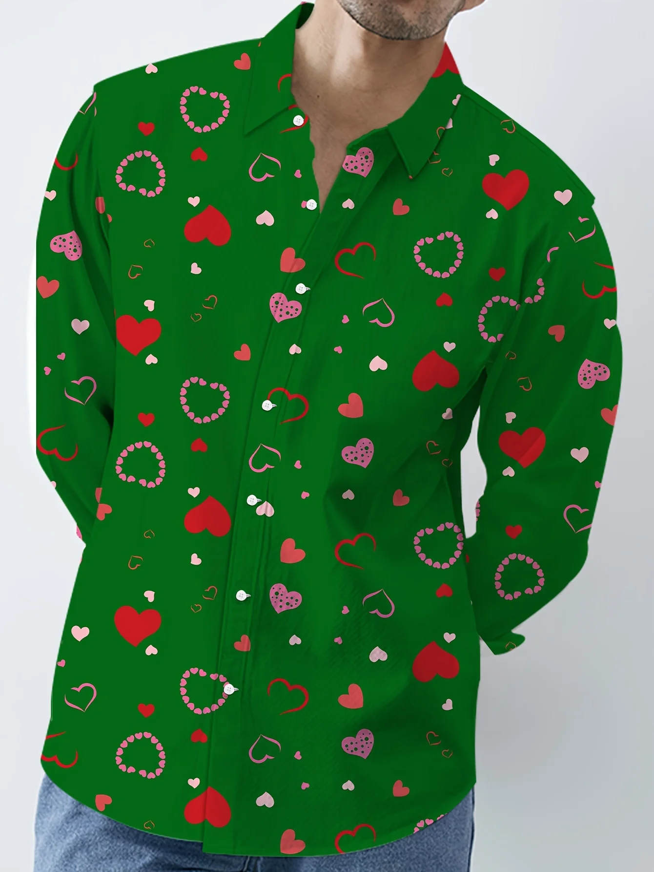 Men's Vibrant Flamingo Print Long-Sleeve Shirt - European & American Standard Size, Classic Collar Button-Up, Non-Stretch Fabri