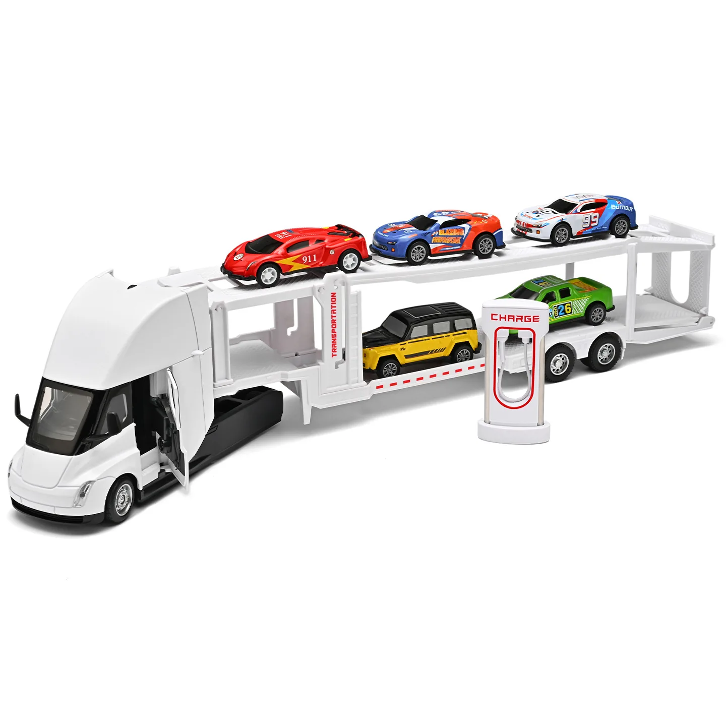 New Haodi 1:32SEMI double-layer transporter alloy car model assembly linkage lifting carrier board toy