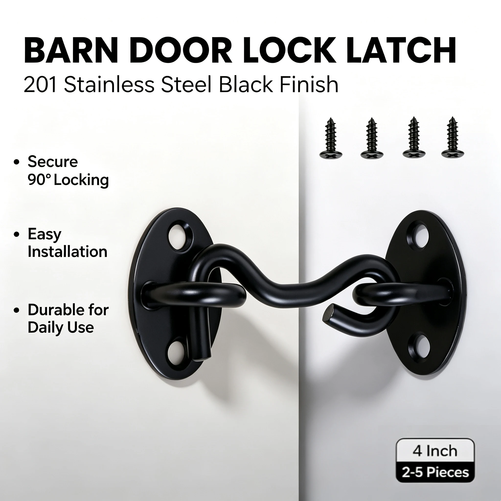 4In Crescent Cabin Hook Door Latch Window Lock Catch Holder with Screws Optional For Barn Door Shed Cabinet Gate Hardware 2-5pcs