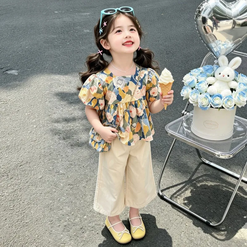 Girls' Flower Set 2026 New Children's Korean Fashion Little Girls' Elegant Two Piece Set for Middle and Small Children