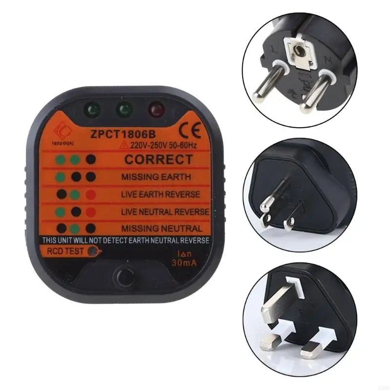 E28F Socket Tester 48V-250V GFCI Tester Receptacle Tester II UK/EU-/US Detector Wall Plug- Breaker-Finder