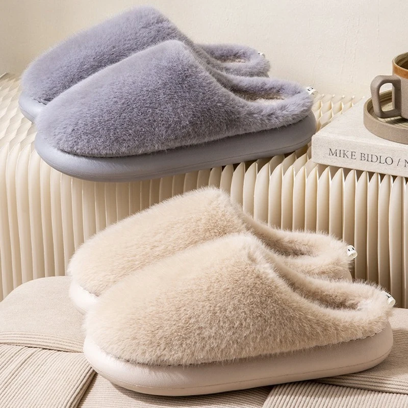 

House Fuzzy Slipper Women Fluffy Winter Warm Fur Plush Indoor Lazy Thermal Furry Home Shoe Flat Flip Flop Ladies Slide Men Male