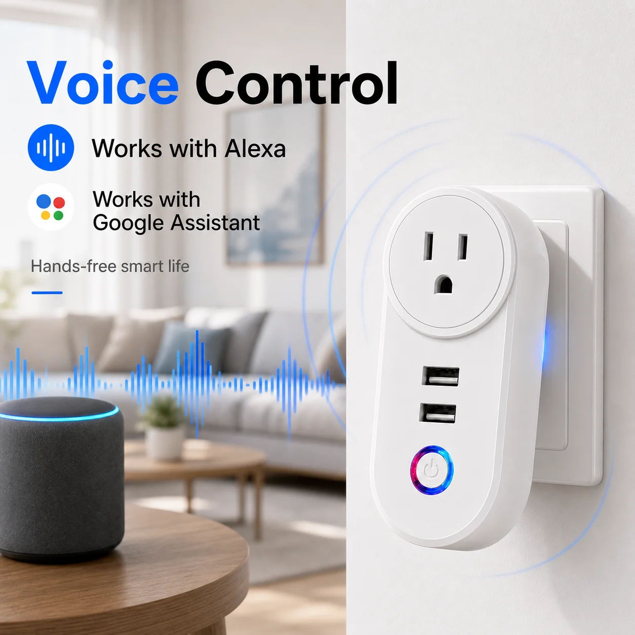 WLAN-Smart-Steckdose mit 2 USB-Anschlüssen Tuya Smart Life App Fernbedienung Sprachsteuerung Alexa Google Home 16A