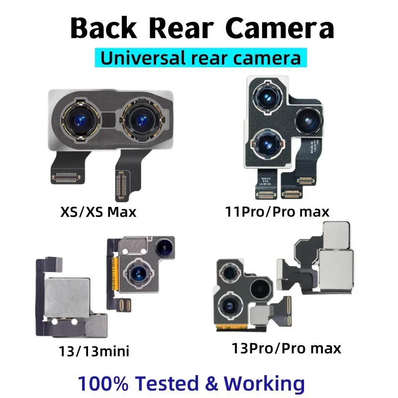 Tested Back Rear Camera For iPhone 11 12 Pro Max 13 14 15 Pro Max Mini 14 15 Plus Main Lens Flex Cable Camera Module Replacement