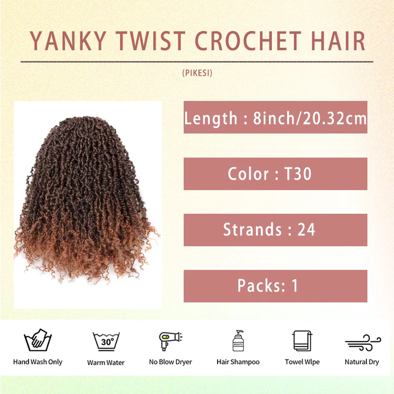 Rambut Rajutan Yanky Twist Sintetis, Rambut Putar PILLUGER Yaki Kepang Putar Musim Semi, 1 Pak (1B/T30)