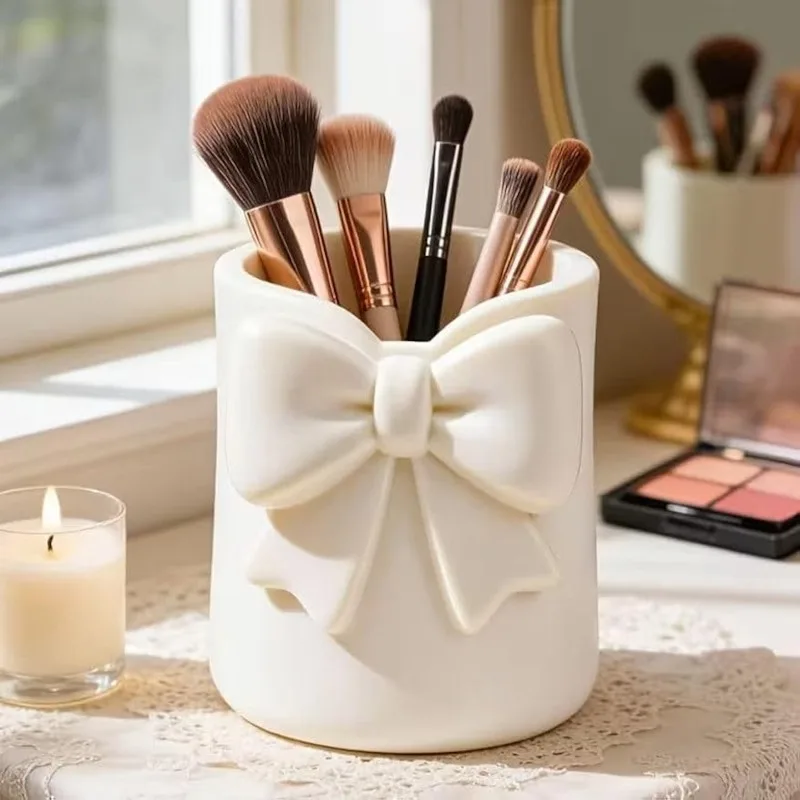 1pcs 3D Pen Holder Storage Bowknot Desktop Makeup Organizer for Brushes, Lip Gloss & Eyebrow Tools