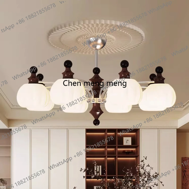 

French antique living room chandelier American cream retro, walnut color hall, main light