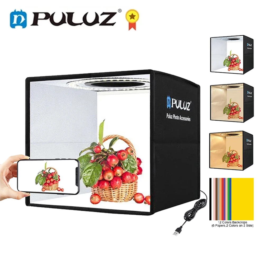 Puluz 25/30CM Ring LED Photography Lightbox,Photo Studio Light Box,Photo Studio Shooting Tent Box Kits & 6/12 Colors  Background