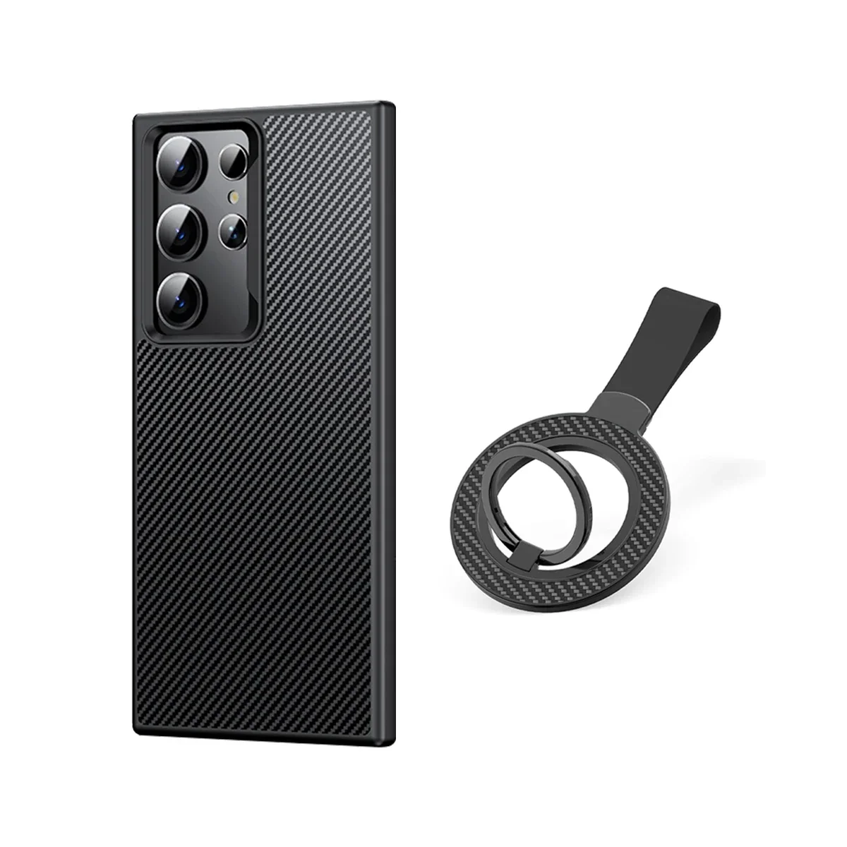 

2-ni-1 Magnetic Carbon Fiber Phone Case & Phone Holder Military Grade Drop-Proof Case for Samsung Galaxy S23/S23Ultra/S24 Ultra