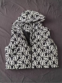 Autumn Winter Hooded Letters Printed Down Vest Women White Duck Down Sleeveless Casual Vests Female Warm Zipper Loose Waistcoats 2