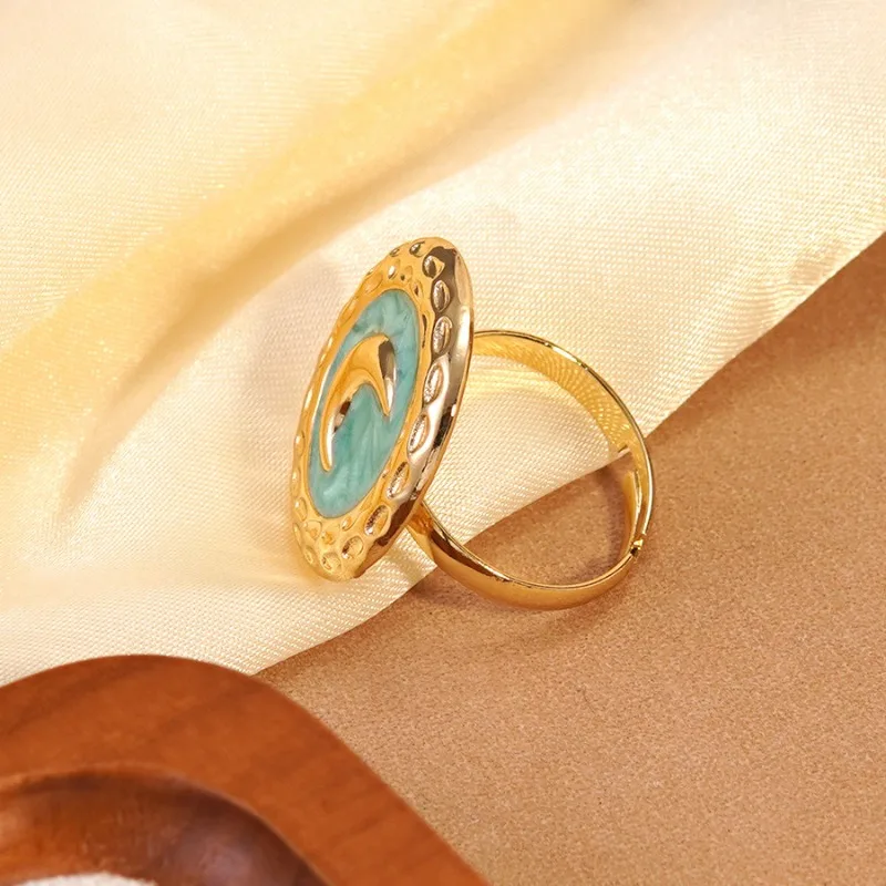 Hot Selling Sweet Girl Wind Drip Oil Moon Ring Fashion Commuter Versatile Stainless Steel Ring Premium Jewelry