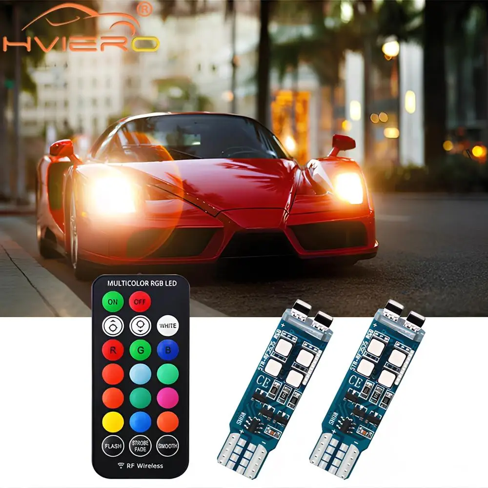 3535 RGB 10LedT10 W5W RF Control Dome Reading Lights Turn Signal 194 168 Car Clearance License Plate Position Trunk Lamp DC 12V