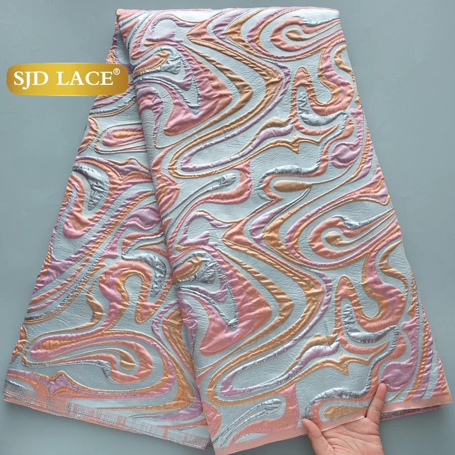 SJD LACE Blue African Brocade Lace Fabric 2025 Newest French Damask Gilded Lace Nigerian Jacquard Fabric for Women Dresses A3899
