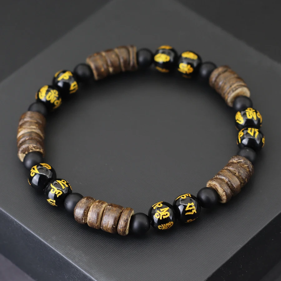 Bracelet en perles de coquille de noix de coco naturelles fait à la main pour hommes, roche volcanique, yeux de tigre, pierre Howlite, accessoires en bois