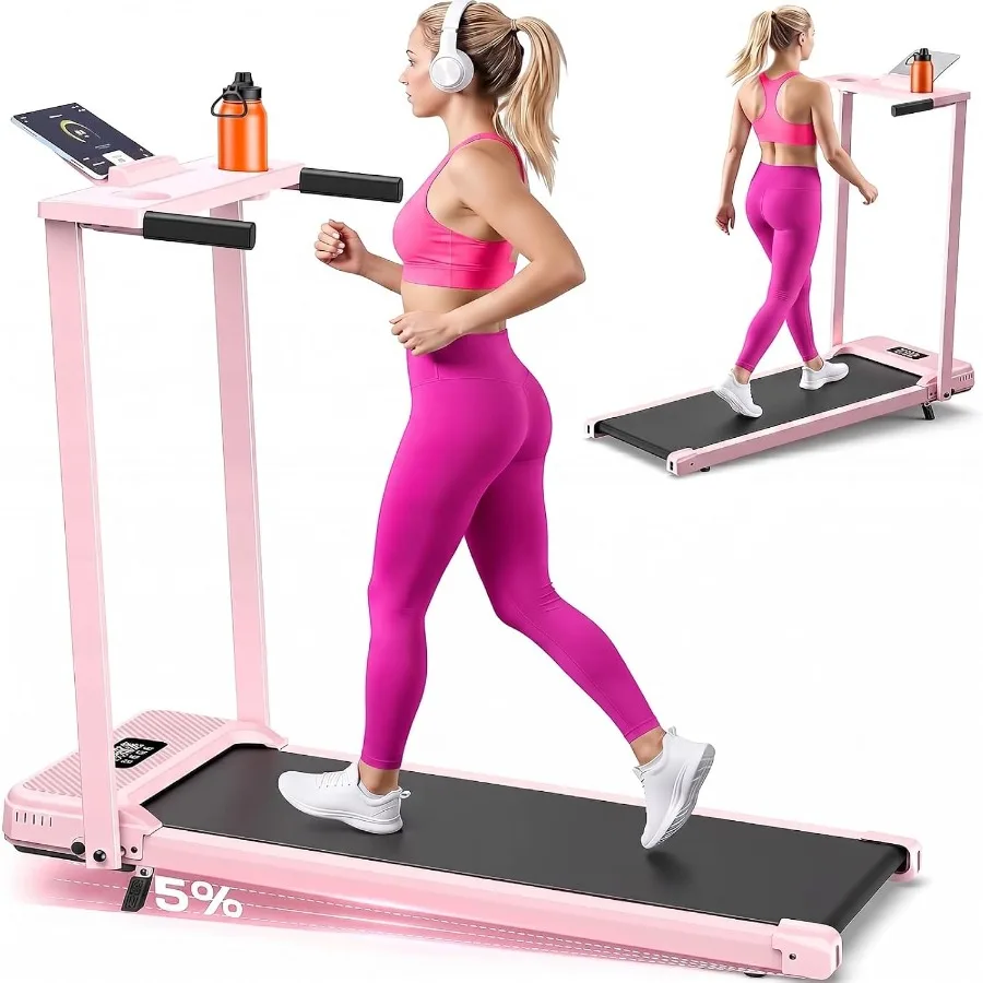 Walking Pad with Handle Bar - Compact Treadmill for Home/Office Use, Foldable Steel Frame, Black, Quiet Motor Non-Slip Deck