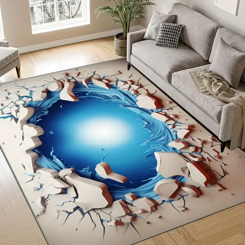 3D Cave Crack Water Fire Design Teppich rutschfester maschinenwaschbarer Teppich Mode Schlafzimmer Wohnzimmer Strandstil Bodenmatte