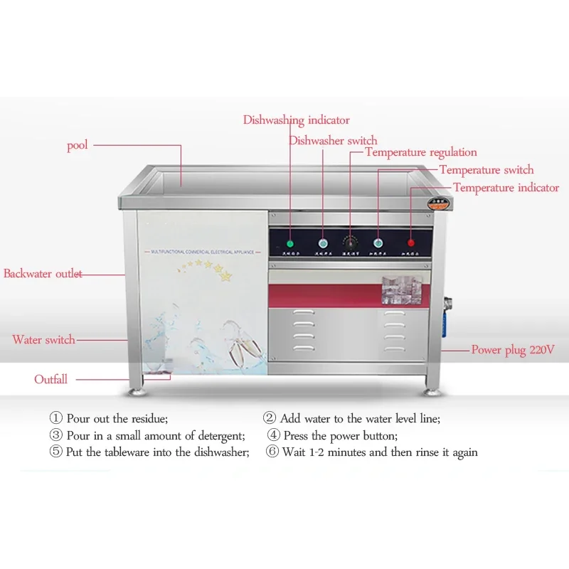 3000W Dishwasher Ultrasonic Commercial Dishwashing and Vegetable Washing Machine Hotel Canteen Automatic Washing Machine