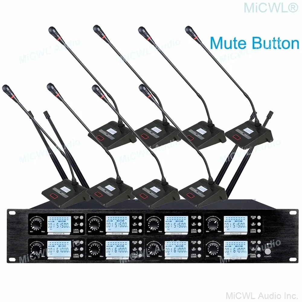MiCWL High Sensitivity Condenser 8 Gooseneck Wireless Conference Microphone System | Digital Table Mics with One Key